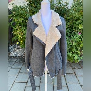 Love Tree Semi Crop Zip up Jacket with Belt, Fleece lining, Gray, Size Small